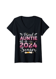 Born Womens Proud Auntie of a 2024 Senior Graduate Graduation Family V-Neck T-Shirt