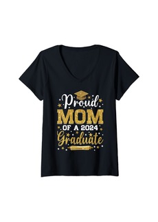 Born Womens Proud Mom Of A 2024 Graduate Senior Graduation 2024 V-Neck T-Shirt