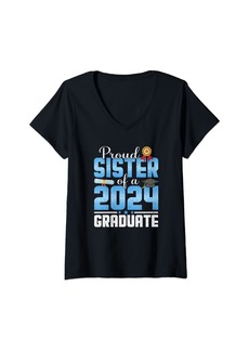 Born Womens Proud Sister of a 2024 Graduate Senior Graduation 2024 V-Neck T-Shirt