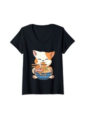 Born Womens Ramen Cat Kawaii Anime Japanese Food Girls Official Teenager V-Neck T-Shirt