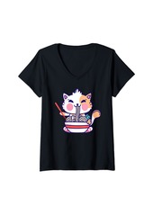 Born Womens Ramen Cat Kawaii Anime Ramen Cat Cat Lovers Kawaii Neko V-Neck T-Shirt