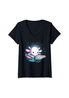 Born Womens Read Book Axolotl Funny Reading Books Lizard Gifts Girl Teen V-Neck T-Shirt