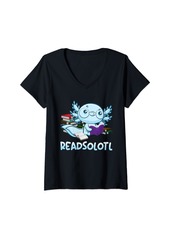 Born Womens Readsolotl Read Book Axolotl Funny Reading Fish Books Lizard V-Neck T-Shirt