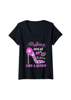 Born Womens Stepping Into My 40th Birthday Like A Queen For Women V-Neck T-Shirt