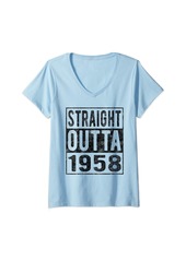 Womens Straight Outta 1958 Fun Distressed Born 1958 Birthday Gift V-Neck T-Shirt
