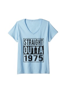 Womens Straight Outta 1975 Fun Distressed Born 1975 Birthday Gift V-Neck T-Shirt