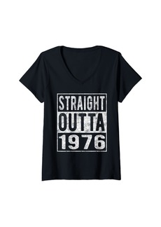 Womens Straight Outta 1976 Fun Distressed Born 1976 Birthday Gift V-Neck T-Shirt