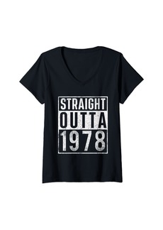 Born Womens Straight Outta 1978 Year Of Birth Birthday V-Neck T-Shirt