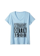 Womens Straight Outta 1988 Fun Distressed Born 1988 Birthday Gift V-Neck T-Shirt