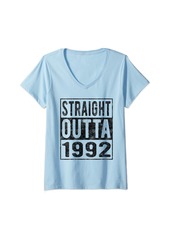 Womens Straight Outta 1992 Fun Distressed Born 1992 Birthday Gift V-Neck T-Shirt