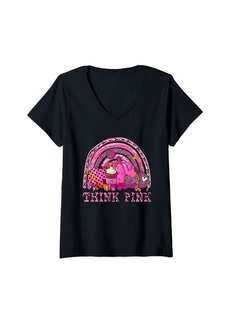 Born Womens Think Pink Breast Cancer Rainbow Pumpkin Leopard Autumn Fall V-Neck T-Shirt