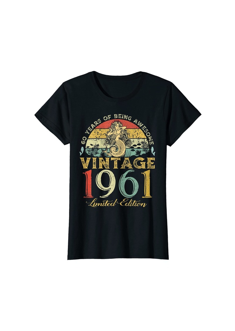 Born Womens Vintage 1961 Sunset Mermaid 60 Years Old 60th Birthday T-Shirt