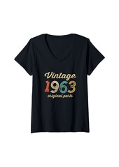 Born Womens Vintage 1963 Original Parts Birthday Italic Dark V-Neck T-Shirt