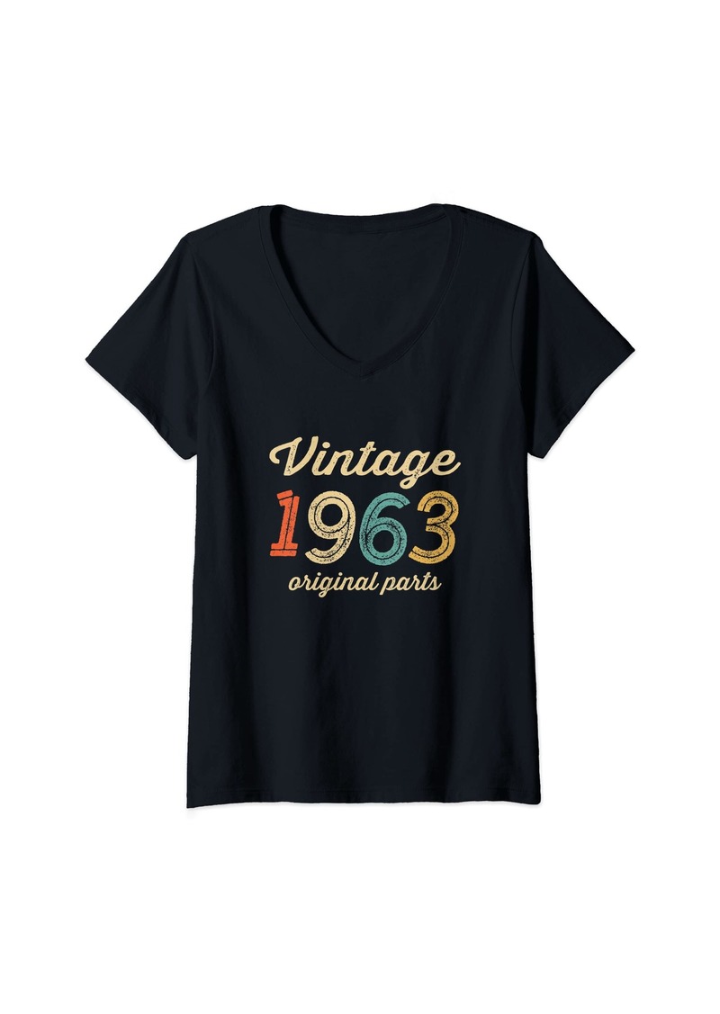 Born Womens Vintage 1963 Original Parts Birthday Italic Dark V-Neck T-Shirt