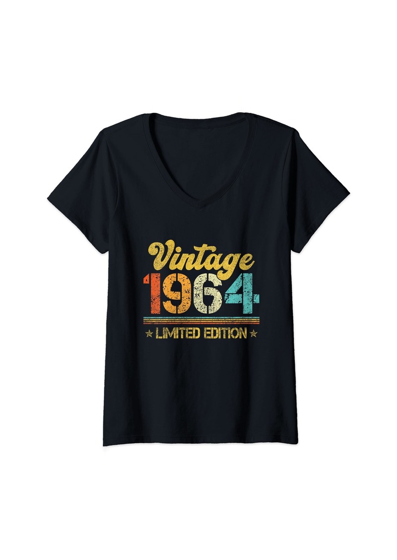 Born Womens Vintage 1964 Limited Edition 60th Birthday Gifts 60 Year Old V-Neck T-Shirt