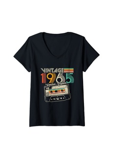 Born Womens Vintage 1965 60th Birthday Cassette Tape 60 Years Old Gifts V-Neck T-Shirt