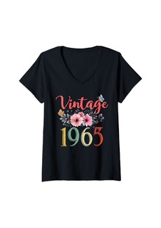 Born Womens Vintage 1965 Floral Funny 59th Birthday Awesome Since 1965 V-Neck T-Shirt