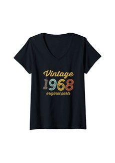Born Womens Vintage 1968 Original Parts Birthday Italic V-Neck T-Shirt