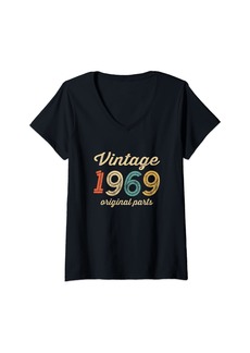 Born Womens Vintage 1969 Original Parts Birthday Italic Dark V-Neck T-Shirt