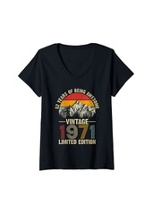 Born Womens Vintage 1971 Funny 52 Years Old Men and Women 52nd Birthday V-Neck T-Shirt
