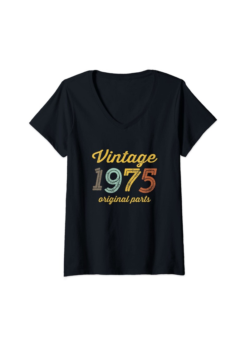 Born Womens Vintage 1975 Original Parts Birthday Italic V-Neck T-Shirt