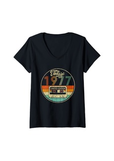 Born Womens Vintage 1977 Cassette Tape 47th Birthday Retro 47 Years Old V-Neck T-Shirt