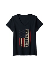 Born Womens Vintage 1983 Made In 1983 American Flag 41th Birthday Gifts V-Neck T-Shirt