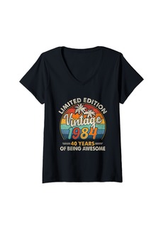 Born Womens Vintage 1984 40th Birthday Gifts 40 Years Of Being Awesome V-Neck T-Shirt