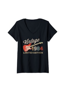 Born Womens Vintage 1984 Limited Edition Guitar Year Of Birth Birthday V-Neck T-Shirt