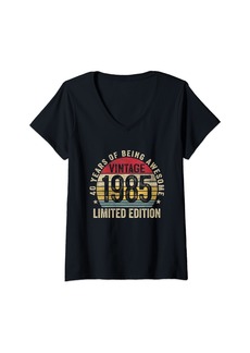 Born Womens Vintage 1985 Limited Edition 40th Birthday 40 Year Old Gifts V-Neck T-Shirt