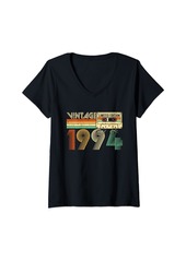 Born Womens Vintage 1994 30 Years Old Cassette Tape 30th Birthday Gifts V-Neck T-Shirt
