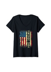 Born Womens Vintage 2004 20th Birthday Gifts 20 Years Old American Flag V-Neck T-Shirt