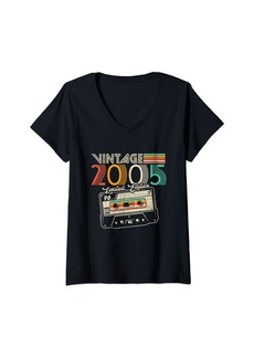 Born Womens Vintage 2005 20th Birthday Cassette Tape 20 Years Old Gifts V-Neck T-Shirt