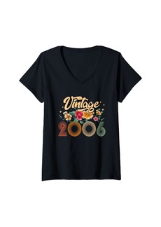 Born Womens Vintage 2006 Made In 2006 Floral 18th Birthday 18 Years Old V-Neck T-Shirt