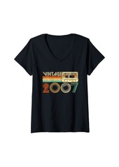 Born Womens Vintage 2007 17 Years Old Cassette Tape 17th Birthday Gifts V-Neck T-Shirt