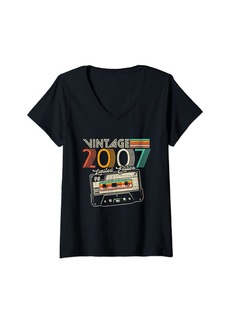 Born Womens Vintage 2007 18th Birthday Cassette Tape 18 Years Old Gifts V-Neck T-Shirt