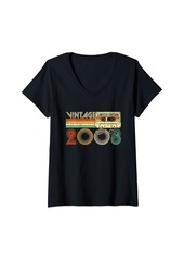 Born Womens Vintage 2008 16 Years Old Cassette Tape 16th Birthday Gifts V-Neck T-Shirt