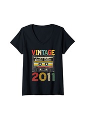 Born Womens Vintage 2011 Limited Edition 14th Birthday Cassette Tape V-Neck T-Shirt