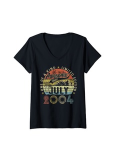 Womens Vintage 20th Birthday Born In July 2004 20 Years Old Gifts V-Neck T-Shirt