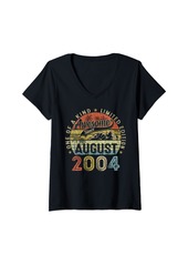 Womens Vintage 20th Birthday Gifts 20 Years Old Born In August 2004 V-Neck T-Shirt