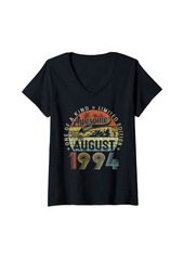 Womens Vintage 30 Years Old Born In August 1994 30th Birthday Gifts V-Neck T-Shirt
