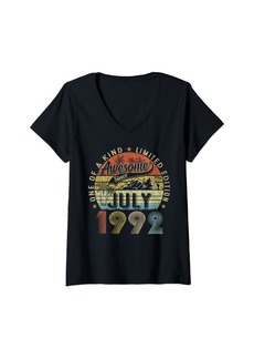 Womens Vintage 32nd Birthday Born In July 1992 32 Years Old Gifts V-Neck T-Shirt