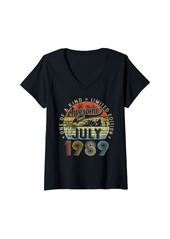 Womens Vintage 35th Birthday Born In July 1989 35 Years Old Gifts V-Neck T-Shirt