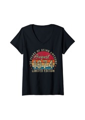 Womens Vintage 50 Years Old Born In August 1974 50th Birthday Gifts V-Neck T-Shirt