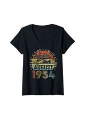 Womens Vintage 70 Years Old Born In August 1954 70th Birthday Gifts V-Neck T-Shirt