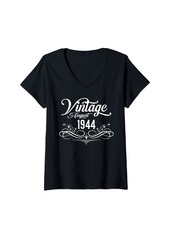 Born Womens Vintage August 1944 80 Years Old 80th Birthday Men Women V-Neck T-Shirt