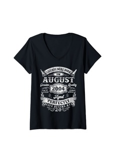 Born Womens Vintage August 2004 20th Birthday Gifts Boy Girl 20 Year Old V-Neck T-Shirt