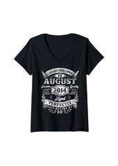 Born Womens Vintage August 2014 10th Birthday Gifts Boy Girl 10 Year Old V-Neck T-Shirt
