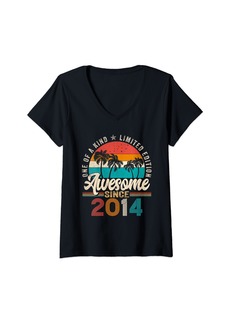 Born Womens Vintage Awesome Since 2014 10th Birthday Gifts 10 Year Old V-Neck T-Shirt
