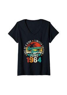 Born Womens Vintage Awesome since June 1964 60th Birthday 60 Years Old V-Neck T-Shirt
